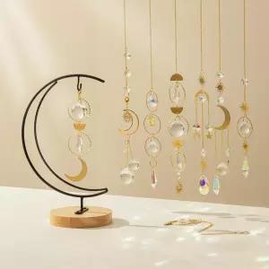 체인 펜던트 장식이 있는 실내 창문용 배펙트 크리스탈 선캐처 고정형 매달린 4개 탈착식 레인보우 메이커