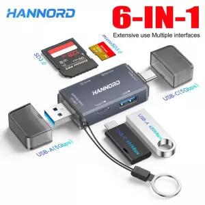 CF카드리더기 한노드 USB 30 C 카드 리더 어댑터 6 in 1 SD TF OTG 플래시 드 컴퓨터 휴대폰 스마트폰용 US