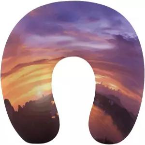 태국 여행용 베개의 아름다운 일몰 초경량 휴대용 헤드레스트 메모리 폼 U자형 목 사무실 낮잠 비행기 기차