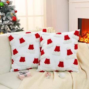 믹스위어 2종 터프트 크리스마스 던지기 베개 커버 18 x 인치 산타 모자 3D 소파 침대 방용 장식용 소프트