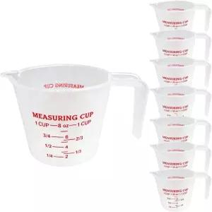 플라스틱 계량컵 8개 1컵 용량 8온스/250ml 투명 눈금 머그컵 스파우트 및 손잡이가 있는 레시피 재료
