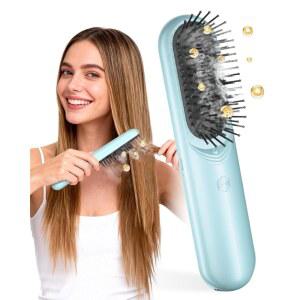 여성용 보닛 퀸 3-in-1 전기 마사지기 및 미스트 헤어 브러시, 곱슬머리, 딥 컨디셔닝, 곱슬머리 관리, 스트레스 , 가정 여행용 그린