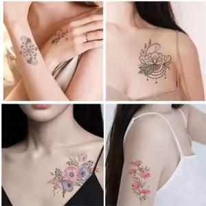 타투 워터밤 스티커 문신 바디 포인트 미니 방수 흑백 블랙 컬러 플라워