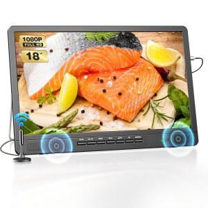 NORTING 18인치 풀 HD 1080P 휴대용 TV 안테나 12볼트 소형 USB / 입력 지원 리모컨 가정용 주방 RV 보트용