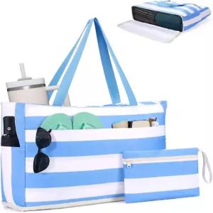 여성용 WANDF 비치백 지퍼 패밀리 풀백이 있는 대형 방수 모래 방지 비치 토트백 40온스 텀블러 포켓 수영