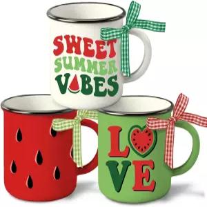 Paayna 메리 크리스마스 미니 커피 머그잔 세트 3개 스턴트 스컹크 산타 모자 그린 5온스 컵 계층형 트레이