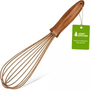 나무 손잡이가 달린 AIUHI 실리콘 거품기 11.2인치 풍선 비터 블렌딩 반죽용 경량 주방 크림 소스