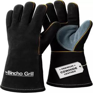 빈초 그릴 화재 내열 장갑 - 오븐 우드 스토브 캠프파이어 용접(MIG/TIG)을 위한 14인치 932°F 내화 가죽