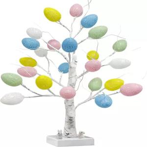 부활절 장식 LED 조명이 들어간 사전 인공 달걀 트리 2피트 자작나무 봄 명절 테이블탑 램프