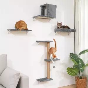 후쿠마루 고양이 벽 선반 안정적이고 안전한 4인치 벽걸이 가구 세트 16인치 드라이월을 위한 긁힘 기둥이