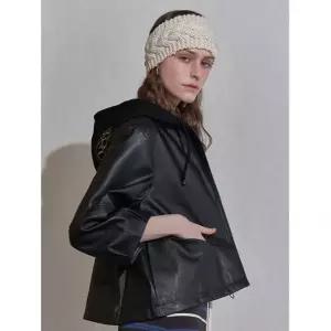 르니앤맥코이 르니 레터링 후드 배색 페이크 레더 점퍼 MM03JP070FCY