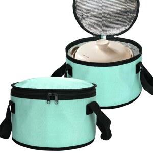 HAIMENLITE 폴리에스터 원단 원형 캐리어 포틀럭 파이 17 8CM 접이식 쿨러 11 청록색 27 피크닉용 2개 7인치 음식을 캐서롤 재사용 뜨겁거나 위한 세트 캐리어 보온 가능한 단열 차가운 런치 쿨러