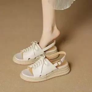 엘럽여성용 스트랩 웨지 로마 홀리데이 샌들 웨지힐 하진피 통굽 원템2