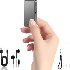 음성 녹음기 - 64GB 미니 노이즈 캔슬링 활성화 기능 이어폰이 장착된 충전식 오디오 업무 회의 인터뷰를