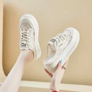 여사친 캐주얼 여름 캔버스화 반 키높이 슬립온 슈즈 슬리퍼 BE2