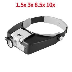 [호환품]10배율 LED 확대 헤드밴드 안경 조절 가능 이중 초점 경량 보석 수리 납땜 시계 제작 정밀 작업용