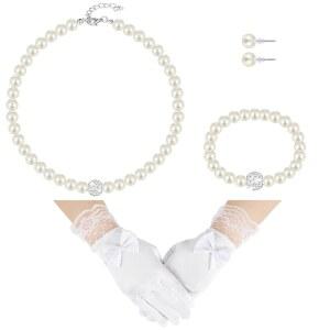 크리스마스 티 파티 결혼식을 위한 소녀 주얼리 성찬 장갑을 위한 Geyoga 4개 진주 목걸이 세트