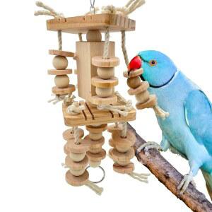 GILYGI 염료가 없는 중대형 앵무새용 블록 & 매듭 씹기 장난감 - 잉꼬, 코누르, 코카티엘, 아프리카 그레이, 코카투오스, 아마존 앵무새, 퀘이커를 위한 천연 나무 새 장난감
