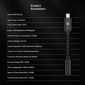 Gk X1 Type-C ~ 3.5mm 이어폰 어댑터 Hifi Dac 오디오 증폭기 24bit 96khz 고해상도 플러그 앤 플레이 휴대