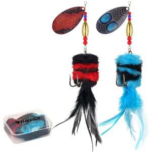 THKFISH 머스키 파이크 월아이 낚시 미끼, 단단한 금속 황동 인라인 스피너 미끼, 송어 농어 연어 민물 소금물 미끼용 태클 박스 포함 루어 낚시 미끼