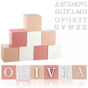 키글리 8개 맞춤 나무 이름 표지판 8글자 블록과 큐브 몬테소리 샤워용 알파벳 핑크