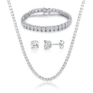 젬스미 18K 옐로우 골드 / 화이트 골드 도금 웨딩 주얼리 세트 테니스 목걸이 / 팔찌 / 귀걸이 세트 3팩