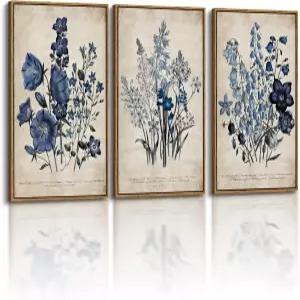 거실 침실용 InSimSea 오버사이즈 빈티지 식물 예술 3Pcs 가정용 초대형 프랑스 시골 그림 벽 장식