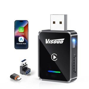 Visoud 용 안드로이드 오토 카플레이 무선 어댑터 원클릭 스위칭 블루투스 6 8GHz WiFi 리얼 플러그 앤 플레이 2016 차량용 USB