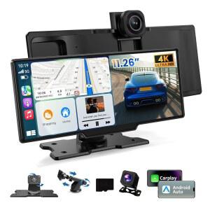 휴대용 카플레이 화면 126인치 초대형 4K 안드로이드 오토 HD 터치스크린 박스가 무선 카 스테레오 G센서 앱 제어 백업 카메라 루프 녹화