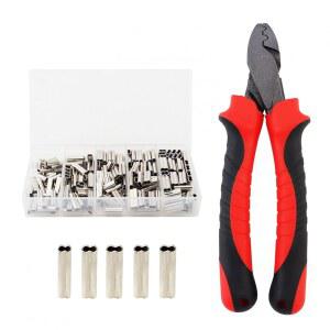 더블 크림프 슬리브용 콘스키 낚시 크림핑 도구 낚시 리더 키트, 낚시 플라이어와 박스가 포함된 250개 구리 루프 슬리브, 와이어 로프 케이블 리깅용 낚싯줄 튜브 커넥터 태클
