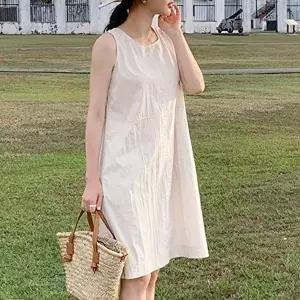 여름 린넨 나시 원피스 라운드넥 휴양지 원피스룩 (HSJ-WFI15VT)