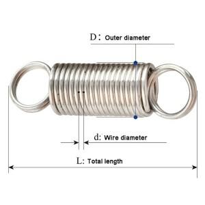 0.6mm 인장 스프링 OD 원통형 헬리컬 풀백 스트레칭 후크 스테인레스 스틸