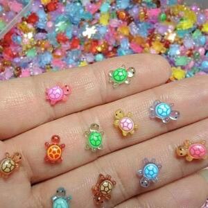 100개 랜덤 네일 터틀 미니 박스형 야간 조명 컬러풀