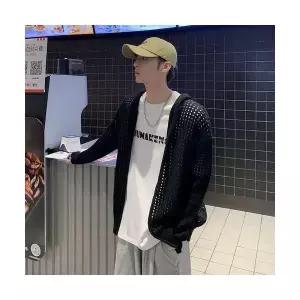 남자 댄디 니트 집업 펀칭 후드 위에 얇은 봄여름 카디건 톱 M스포2