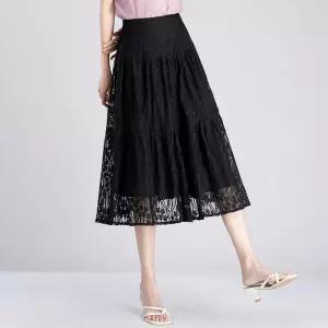 여자 데일리 쉬폰 스커트 펀칭 레이스 슬림핏 블랙 여름 하이웨스트 SPO마켓2