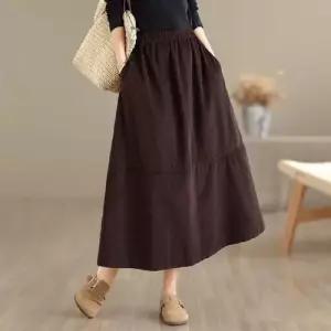 엘럽 치마 여성용 캐주얼 가을 빈티지 A라인 도트 프린트 박템3