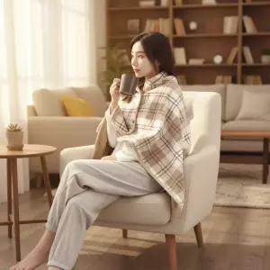 강샵 똑딱이 망토담요(브라운+레드) 블랑켓