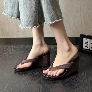 여성 여름 웨지힐 쪼리 플립플랍 하이힐 샌들 통굽