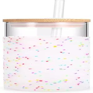 뚜껑과 빨대가 된 트론코 20 유리 텀블러 대나무 보호 실리콘 슬리브가 스 커피 컵 및 스무디 식기세척기