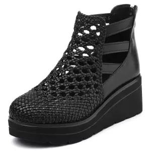 빈티지 여사친 트렌디 아이템 신발 힐펌프스 웨지힐 펀칭 샌들 봄여름 통굽 컴포트 웨지 화 꼬임 밑단 HT2