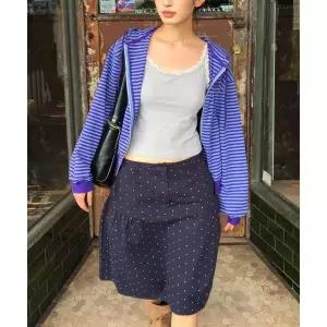 CGP (우먼) 도트 미디 스커트-다크 네이비