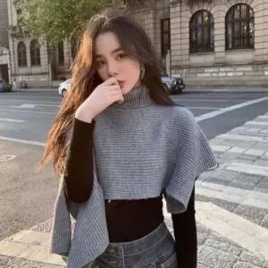 귀달이모자 여성 터틀넥 겨울포근한 언밸런스 니트세련 숄케이프