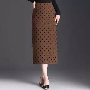M1 치마 여사친 롱 가을 오피스룩 오는 도트 H라인 무릎까지 일자 트임 원턱 힙업 우아한 JEN3