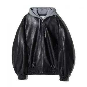 VTWO 8012 비건레더후드점퍼_블랙 109492