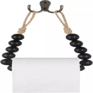 OCIOLI 화장지 홀더 천연 나무 구슬 롤 벽걸이 욕실 수건 블랙