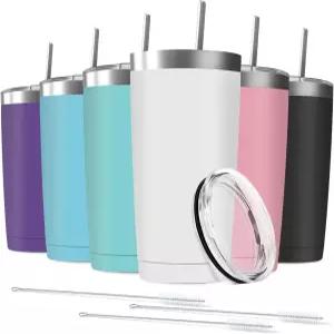 지오디넷블레스 6팩 20온스 스테인리스 스틸 단열 텀블러 빨대와 뚜껑 이중 벽 여행용 커피 머그잔 진공