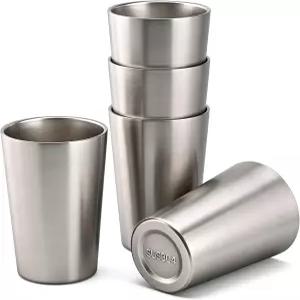 GJRIEFD 5개 12온스 소형 금속 컵 이중 벽 진공 스테인리스 단열 재사용 가능한 캠핑 파티 집 사무실