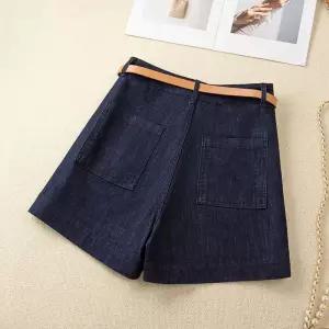 EAMT 데님 바지 여사친 하프 여름 핫팬츠 얇은 반바지 와이드 일자 A라인 하이웨스트 5부 YJ2