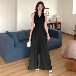 EAMT 여성용 여름 와이드팬츠 점프슈트 슬림 나시 섹시 브이넥 조거 원샷 홀터넥 YJ2