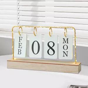 AustUFF 플립 나무 영구 캘린더 메탈 데스크 2025 데일리 월간 주간 플래너 스탠딩 오피스 홈 데코